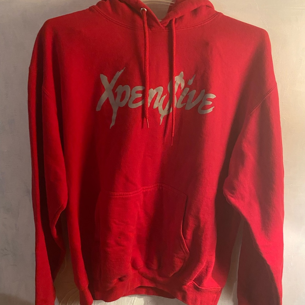 Graphic Image Red Hoodie with Silver Print